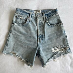 Agolde Riley High-Waisted Distressed Blue Jean Shorts